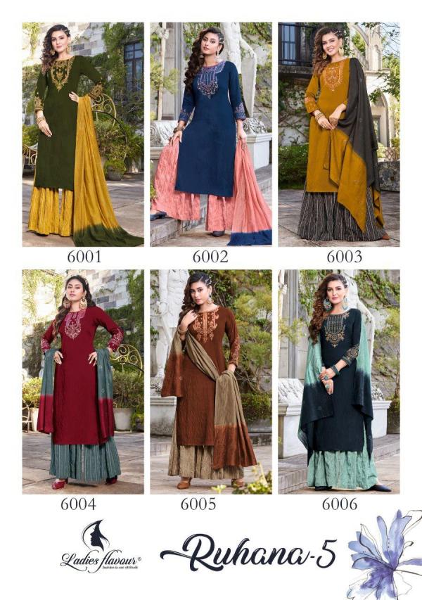 Ladies Flavour Ruhana 5 Pure Viscose  Embroidey Designer Readymade Collection